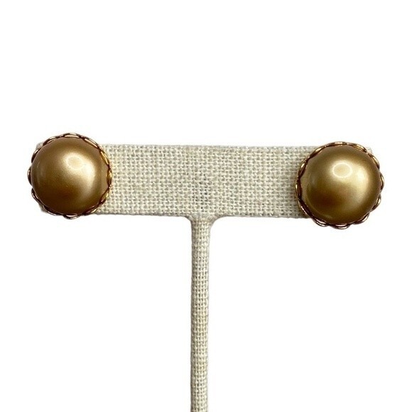 Faux Pearl Button Pierced Earrings Set of 3 in Gold, Cream & Black - Picture 2 of 11